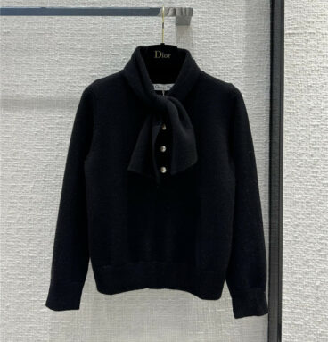 dior french tie stand collar knitted sweater