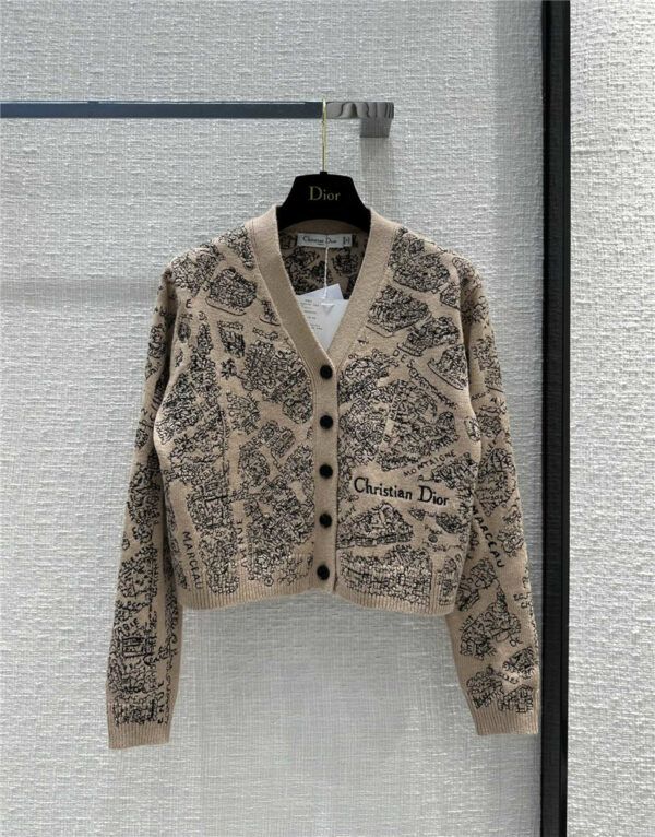 Dior Paris map series knitted V-neck cardigan