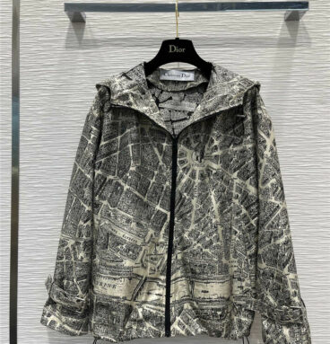 Dior classic coffee color Paris map hooded jacket