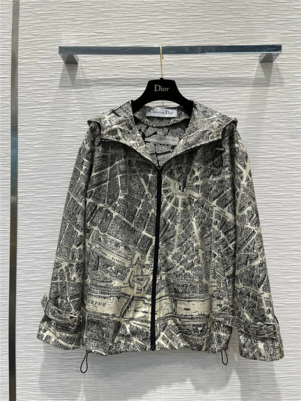 Dior classic coffee color Paris map hooded jacket