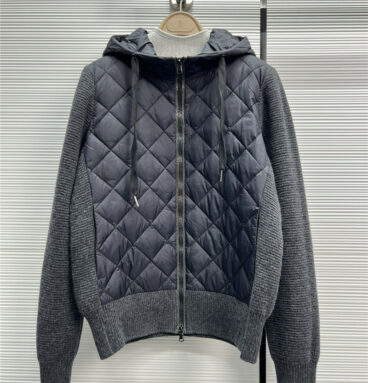 Brunello Cucinelli Quilled Knit Panel Hooded Jacket