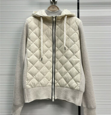 Brunello Cucinelli Quilled Knit Panel Hooded Jacket
