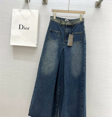 Dior retro craft washed denim wide leg straight pants
