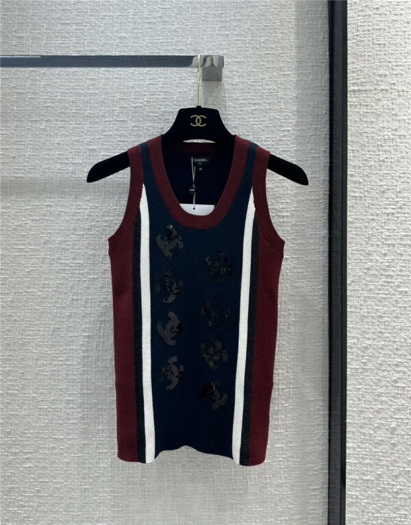 Chanel sports wind color block knitted vest