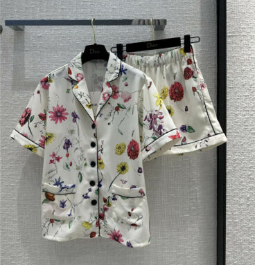 dior romantic flower print series pajama style shirt set