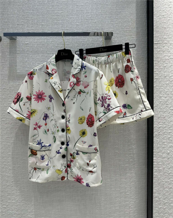 dior romantic flower print series pajama style shirt set