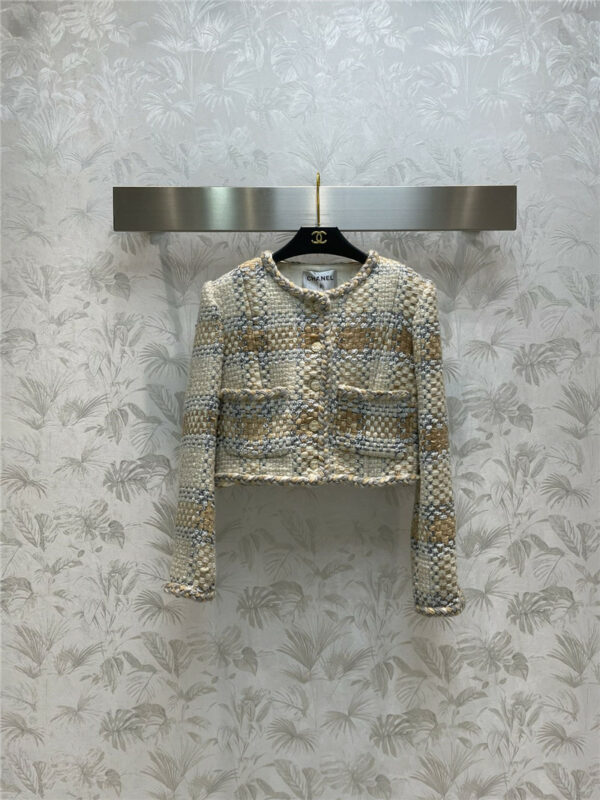 chanel tweed weave overlay cropped coat