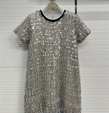 Brunello Cucinelli fish scale sequined knitted short-sleeved dress