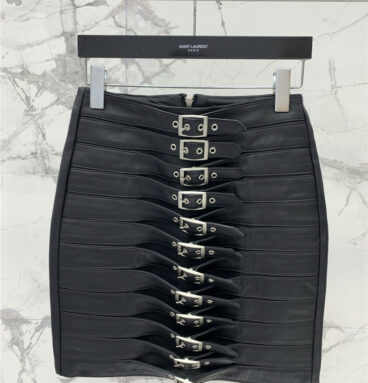 YSL classic high waist leather button skirt