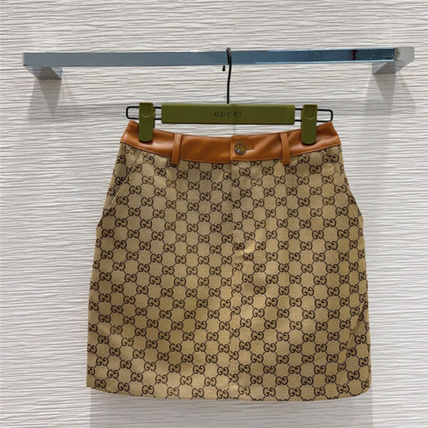 gucci knight style jacquard + leather series skirt