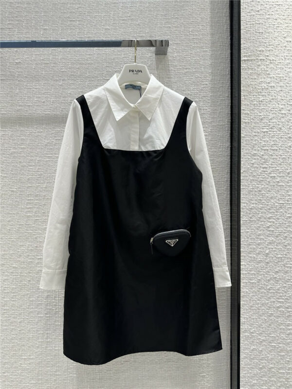 prada shirt stitching nylon little black dress