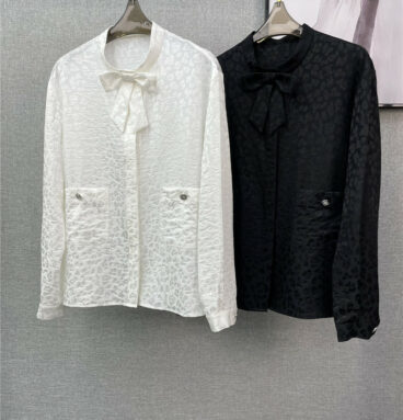 Chanel dark pattern camellia bow silk shirt