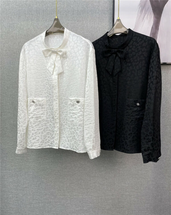 Chanel dark pattern camellia bow silk shirt