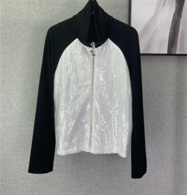 Chanel new heavy industry sequin color block slim fit coat