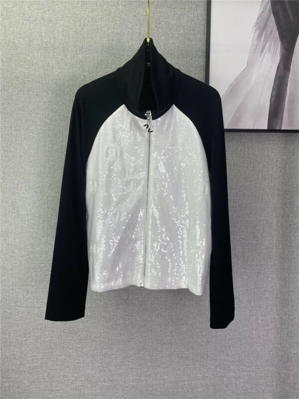 Chanel new heavy industry sequin color block slim fit coat