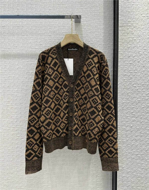 acne studios Face Smile Check V-neck wool knit cardigan