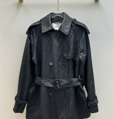 fendi classic double F print mid-length lapel trench coat