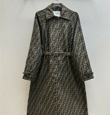 fendi classic double F jacquard lapel trench coat