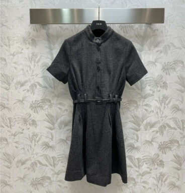 Dior early autumn new gray woolen dress with stand collar