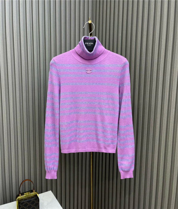 chanel contrast color striped thin knitted bottoming shirt