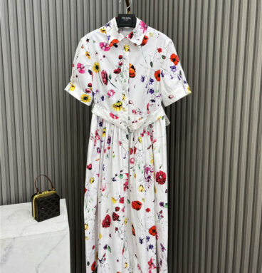 dior belted waist direct spray floral dress