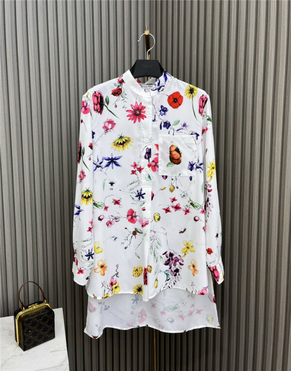 dior stand collar floral print shirt