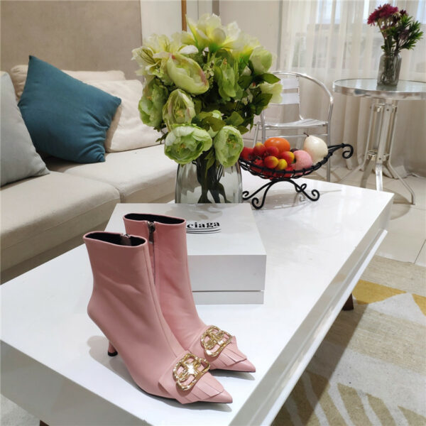 Balenciaga New Shape Double B Buckle Flower Toe Ankle Boots