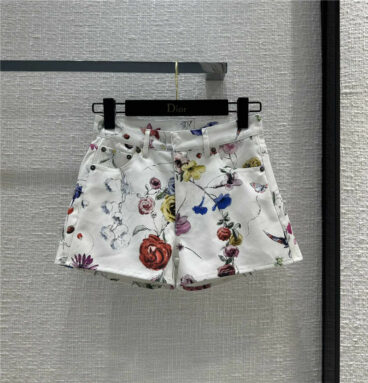 dior romantic floral white denim shorts