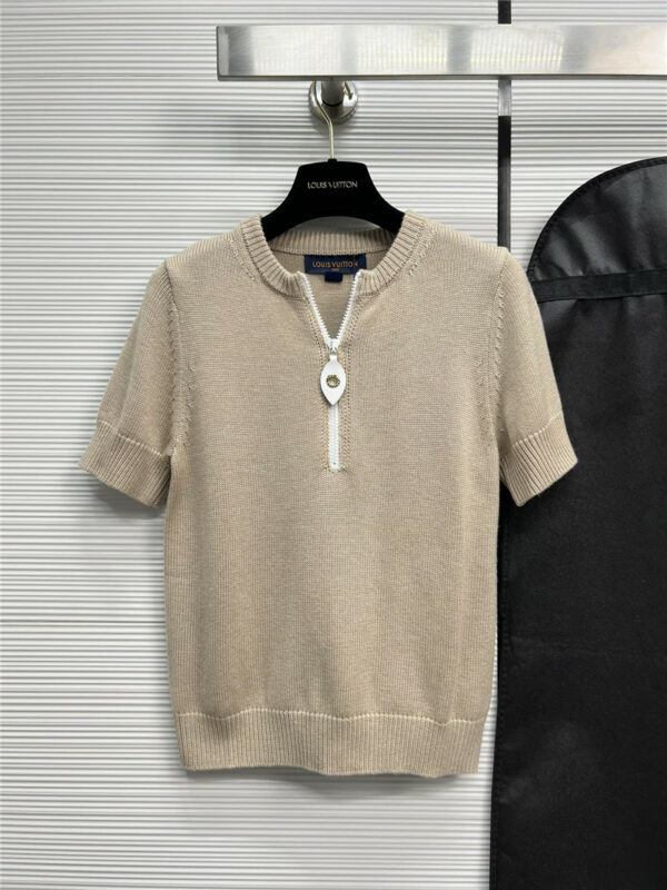 louis vuitton LV reverse design zipper short-sleeved knitted top