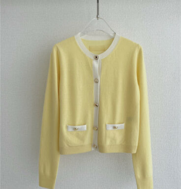 miumiu color contrast round neck knitted cardigan