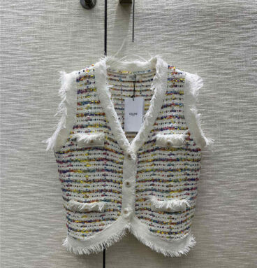 celine colorful striped braided fringe vest vest