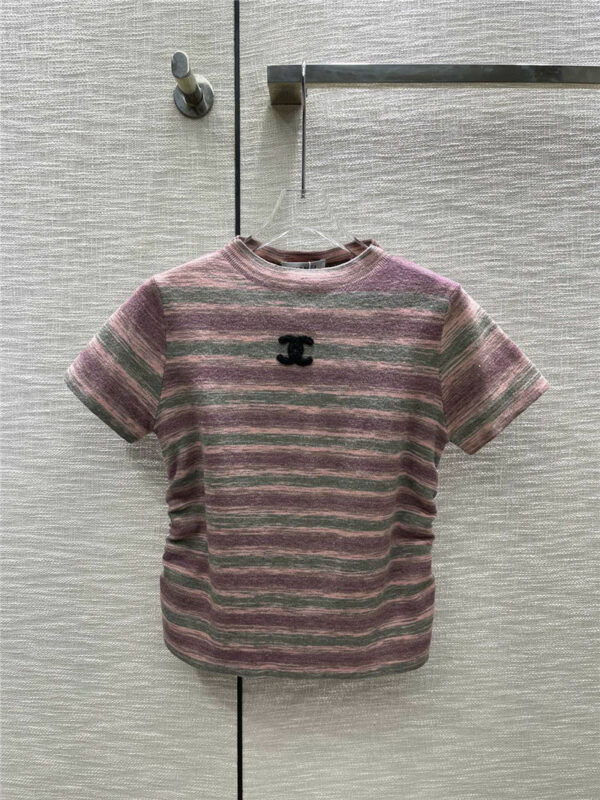 chanel hot girl style color striped knitted short sleeve