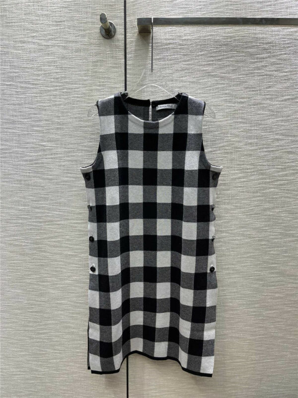 dior black and white plaid vest dress