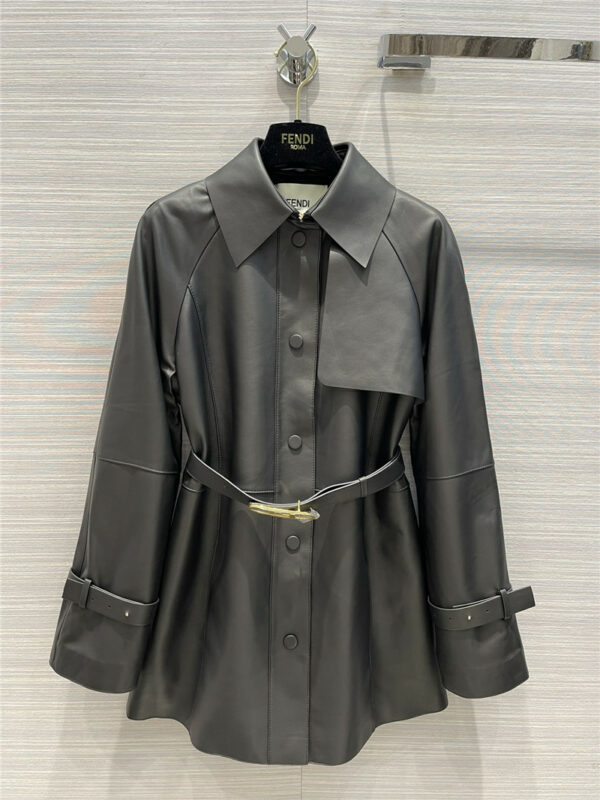 fendi long belted leather trench coat