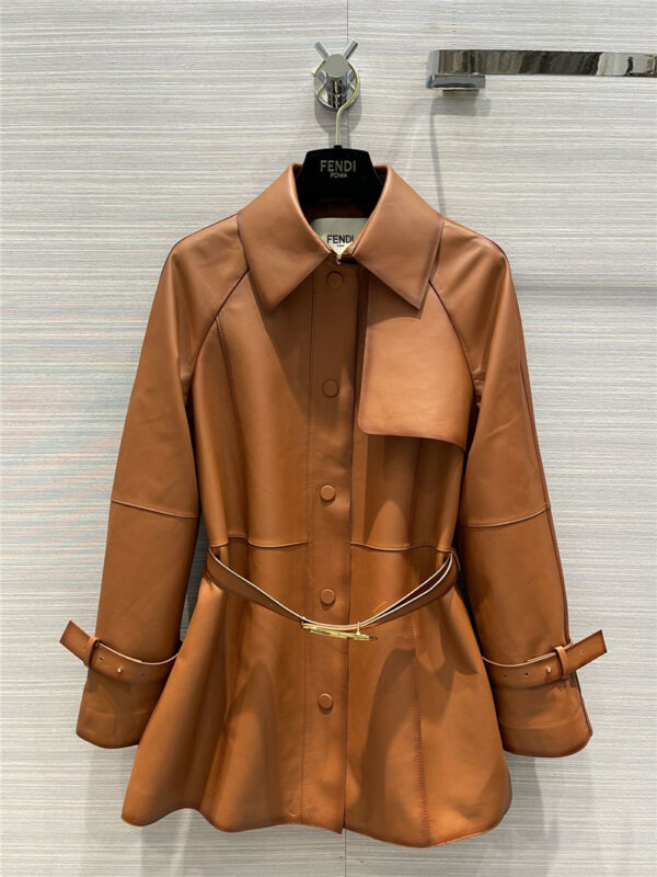 fendi long belted leather trench coat