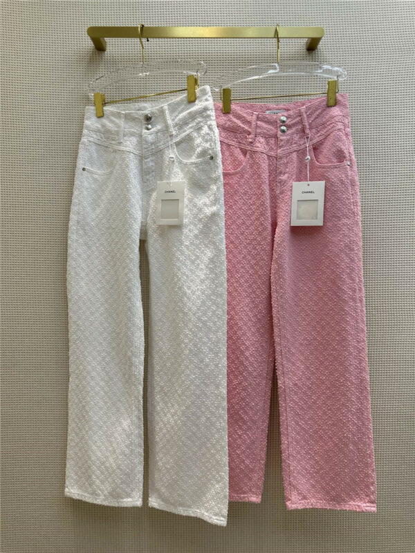 Chanel two-button jacquard straight-leg jeans