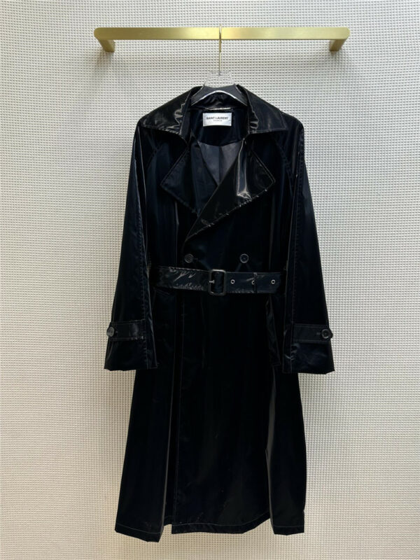 YSL glossy double-breasted mid-length trench coat