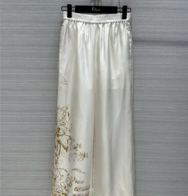 Dior white mulberry silk printed trousers