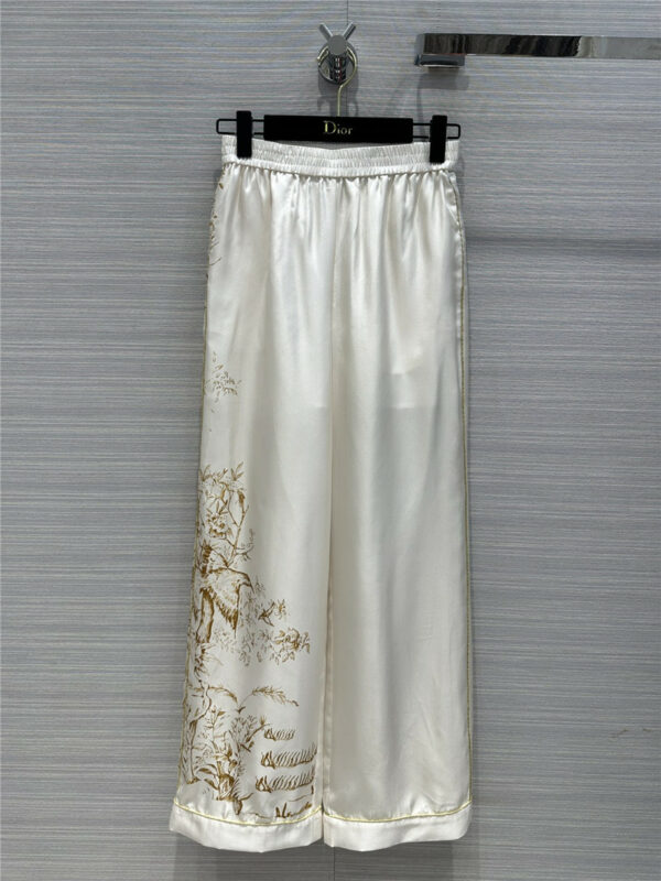 Dior white mulberry silk printed trousers