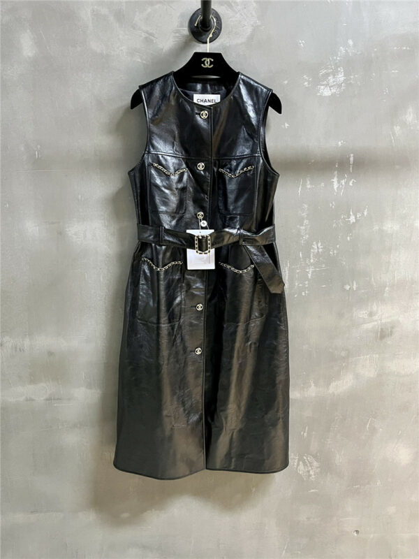 chanel sleeveless leather dress