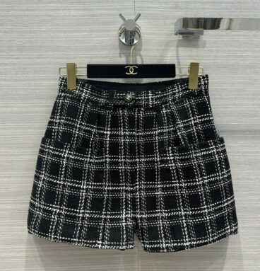 chanel checked soft tweed shorts