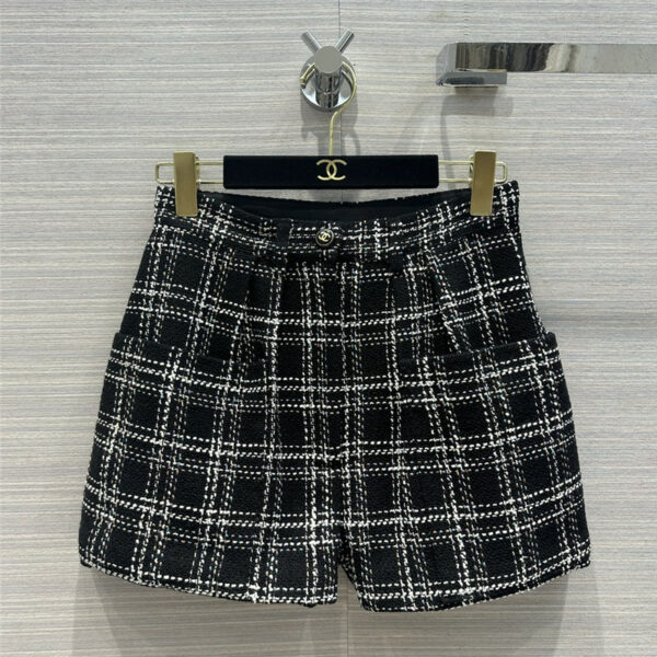 chanel checked soft tweed shorts