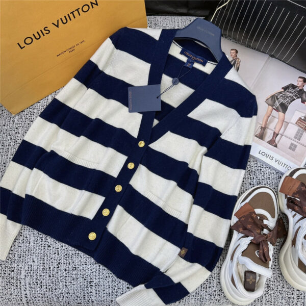 louis vuitton LV navy style striped knitted cardigan