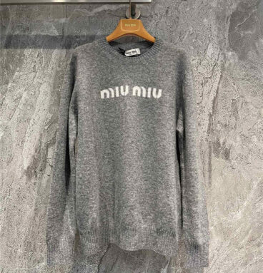 miumiu gray round neck sweater