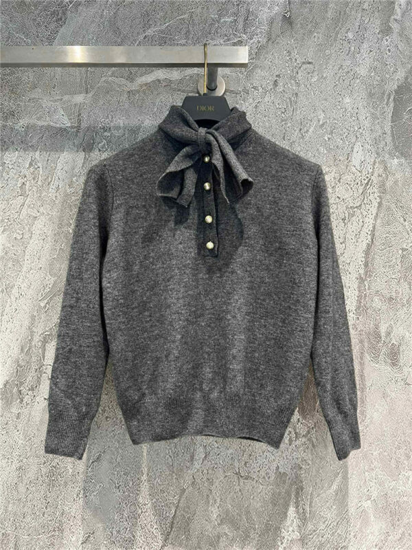 dior gray cashmere bow tie sweater