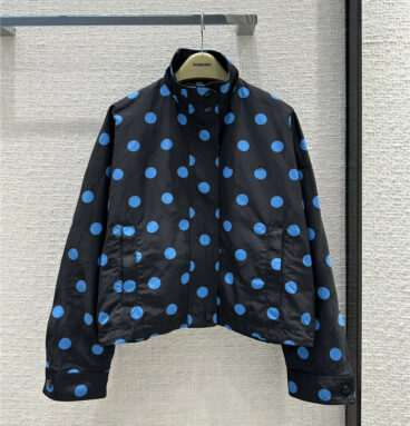 Burberry Blue Polka Dot Print Stand Collar Jacket