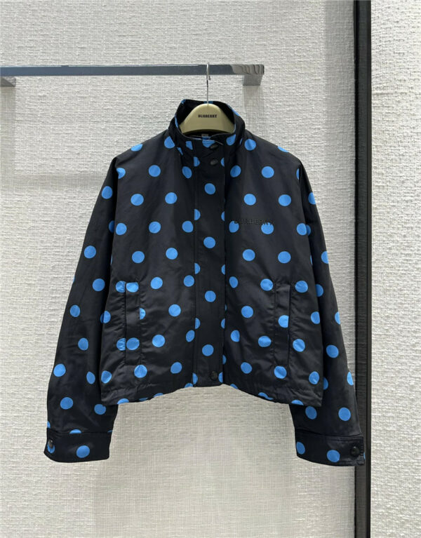Burberry Blue Polka Dot Print Stand Collar Jacket