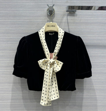 miumiu silk bow tie black velvet small top