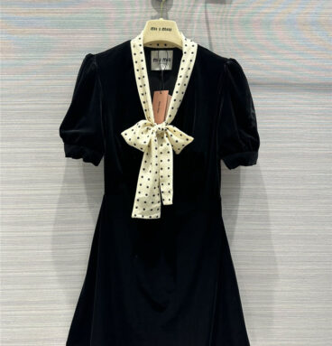 miumiu silk bow tie black velvet dress