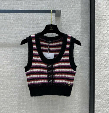 Chanel two-color striped double c jacquard knitted vest